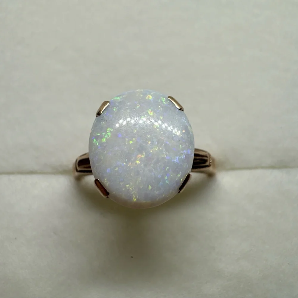 Vintage 10K Yellow Gold Opal Ring Size 6.25 Cocktail Heirloom Elegant Antique - Picture 3 of 14